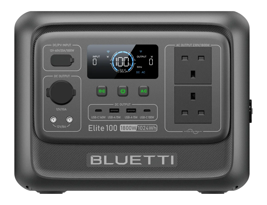BLUETTI Elite 100 V2 portable power station showing front interface and compact housing