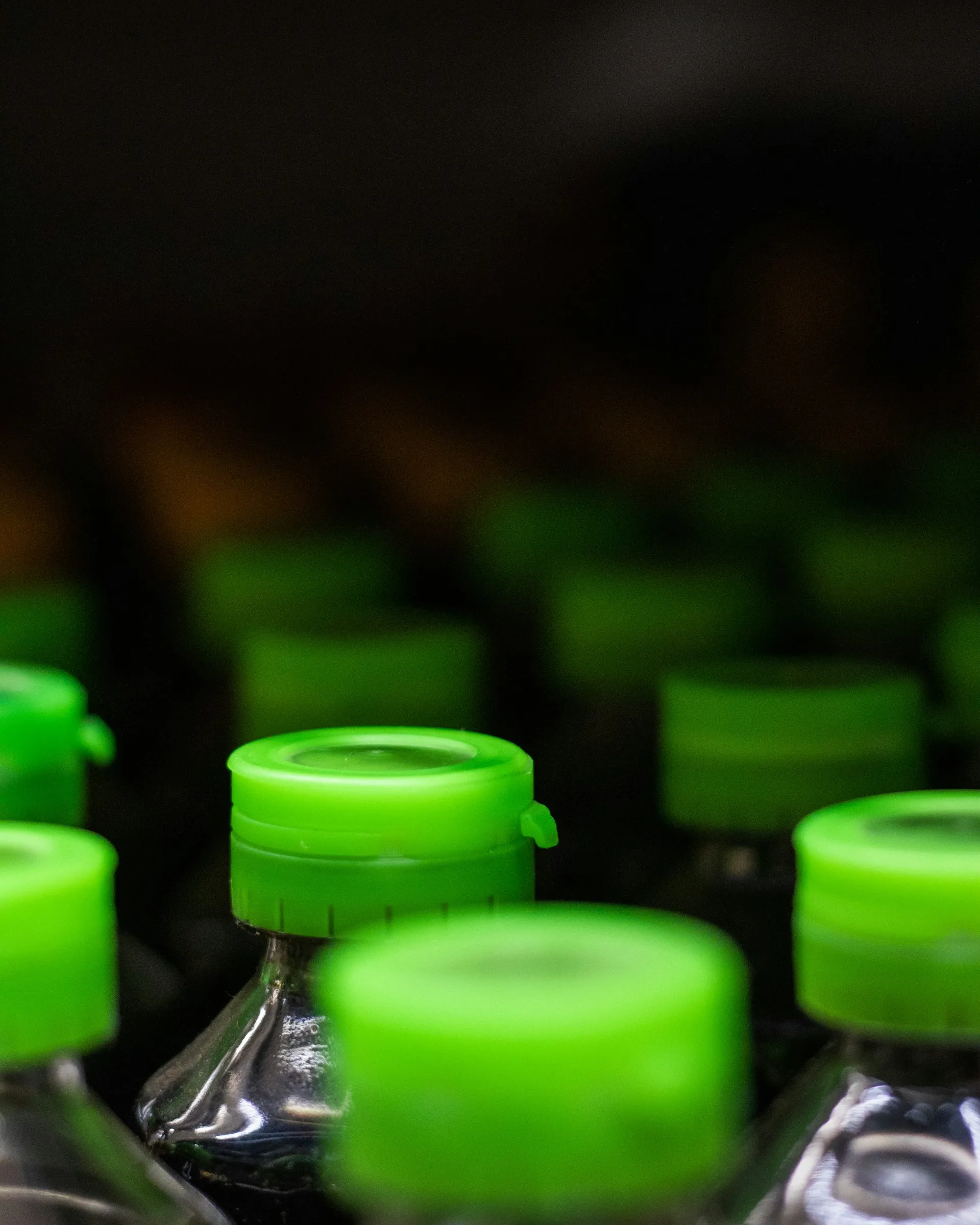 Assorted bottled waters and water storage setup
