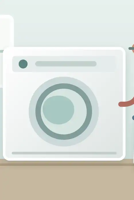 Illustration of a washer in a laundry alcove with connected inlet hoses visible as context.